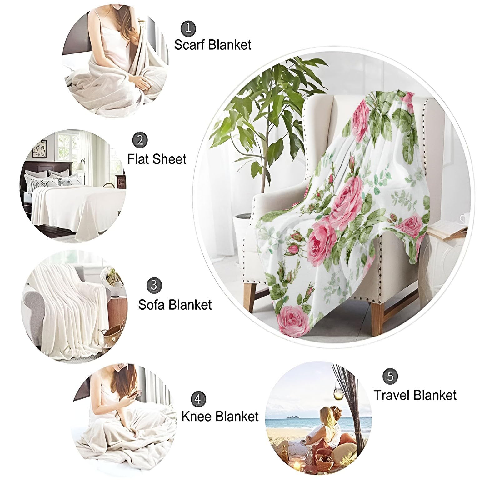 Decke Flanell 200 x 220 cm Geschenke für Frauen und Männer - Vintage Pflanzen Rosen Blumen Witzige Geschenke für Freunde zu Weihnachten und Geburtstag, Rosa