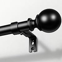 Zeerobee 1-Inch Heavy Duty Adjustable Curtain Rod 66-120" Black - Sturdy Indoor Outdoor Window Room Divider Drapery Pole