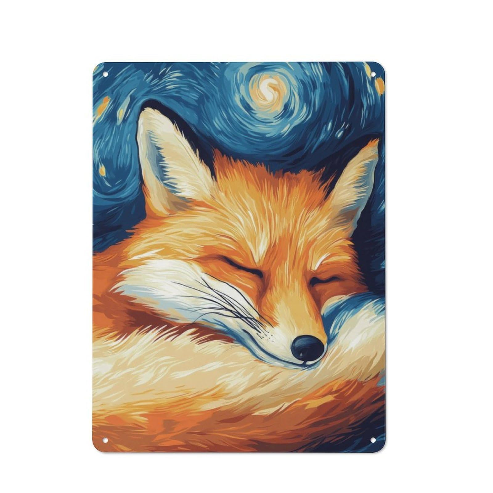 Junmoney Sleeping Fox Starry Night Rustic Metal Plaque 40X30cm For Guest Room Or Hallway, For Home Interiors, Feature Walls And Decorative Displays