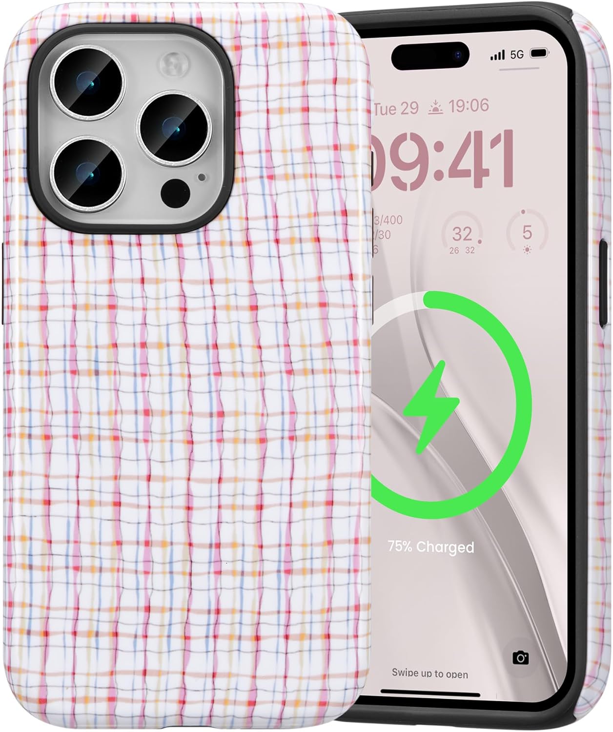 ZCDAYE for iPhone 15 Pro Compatible with Magsafe, Cute Trendy Magnetic Stylish Girly Aesthetic Pattern Case for Girls Women-Colorful Plaid