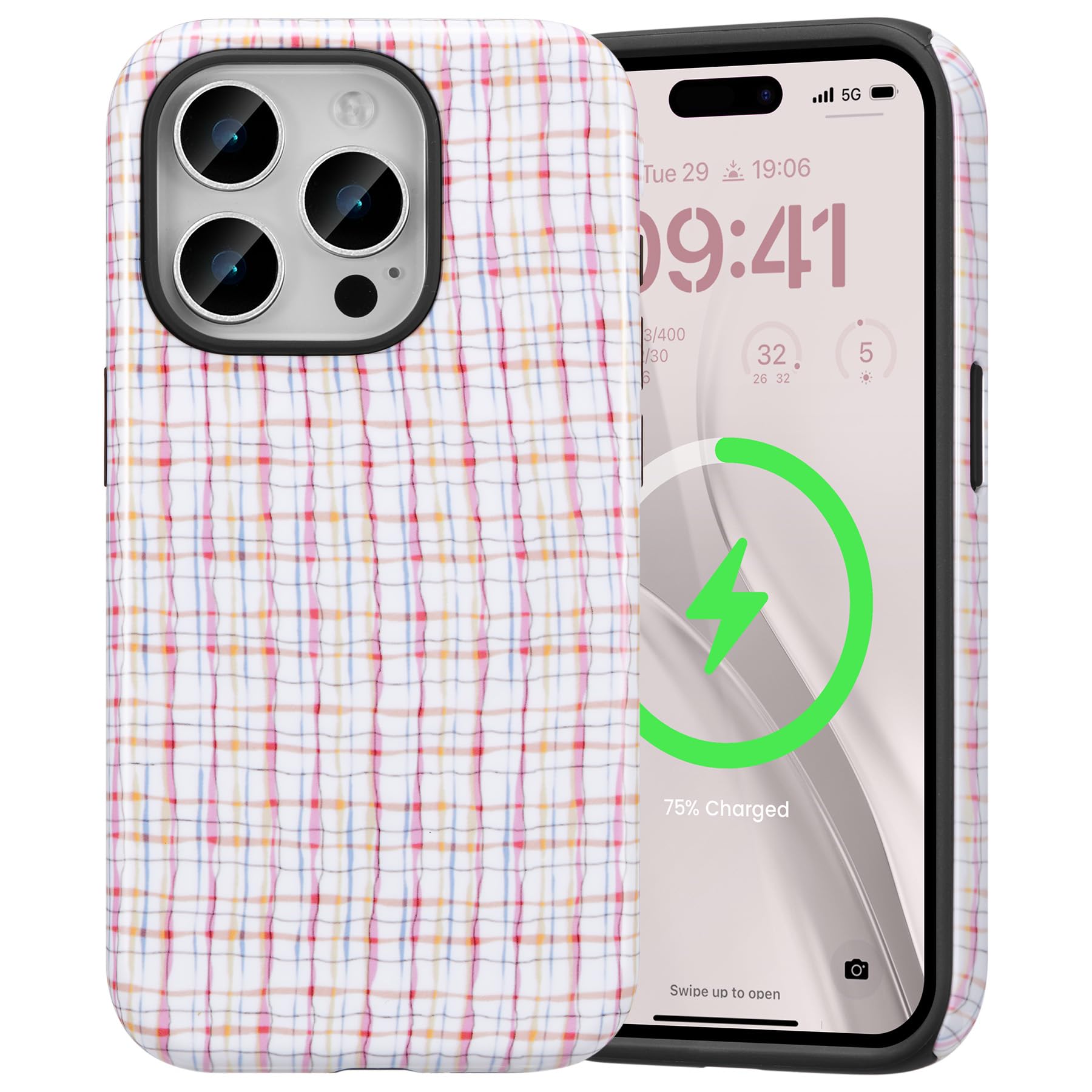 ZCDAYE for iPhone 16 Pro Compatible with Magsafe, Cute Trendy Magnetic Stylish Girly Aesthetic Pattern Case for Girls Women-Colorful Plaid
