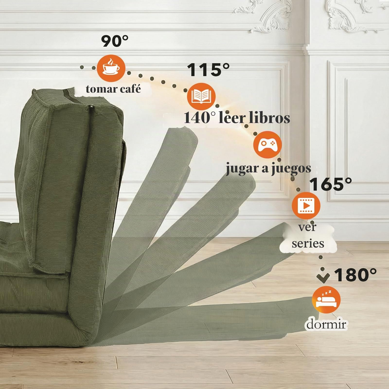 Fabulcozy,Sofá cama Convertible 4 en 1, respaldo de 5 posiciones, pana 8 revestimientos, marco de hierro resistente, asa y correas, versátil para salón u oficina, verde Chiaro