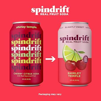 Spindrift Shirley Temple Cherry Citrus Soda Made with Real Squeezed Fruit 12 Pack Case