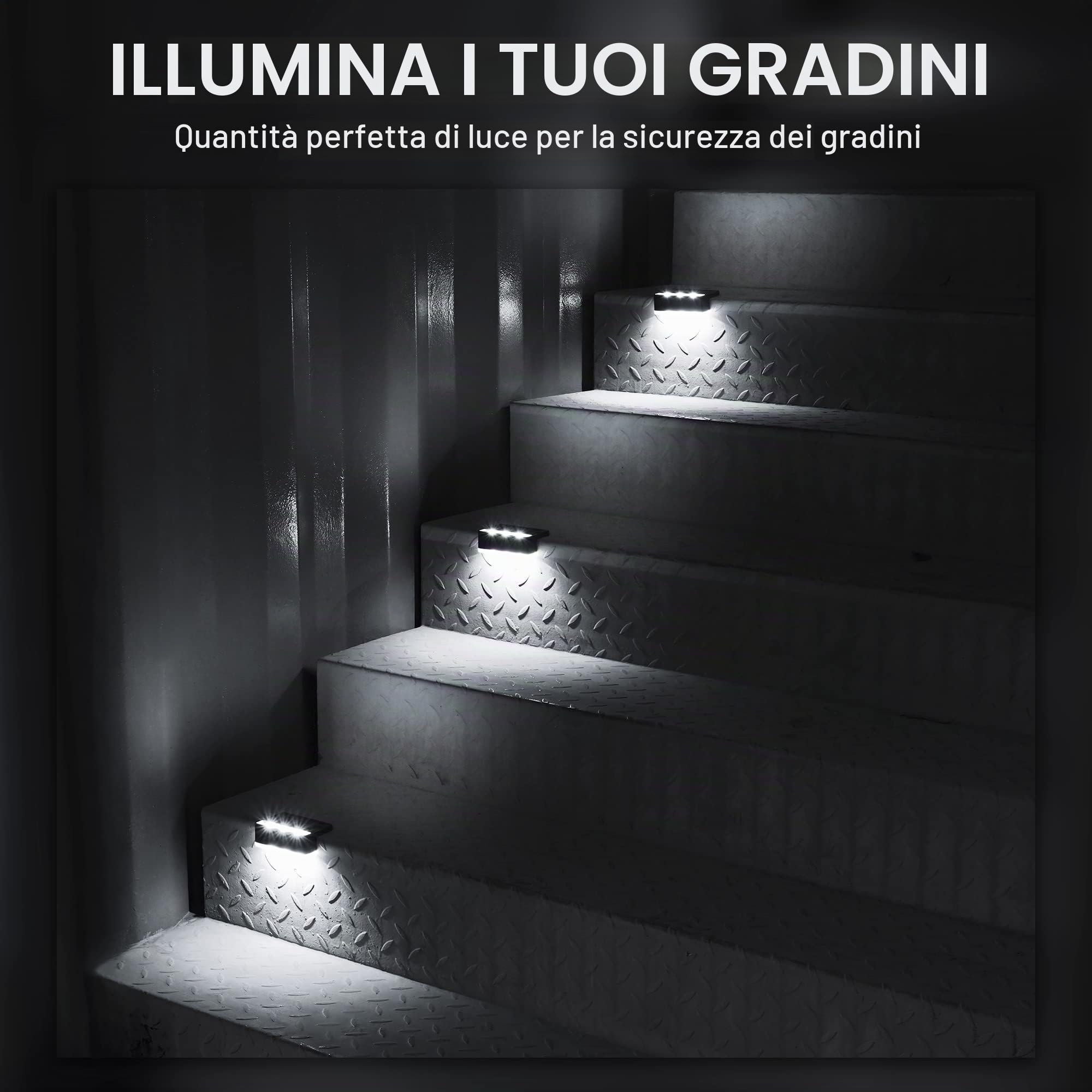 Solpex Lampade solari per esterni, 16 pezzi, luce bianca per scale, luci solari impermeabili, illuminazione a LED per scale esterne, gradini, recinzione, giardino, cortile, decorazione (nero)