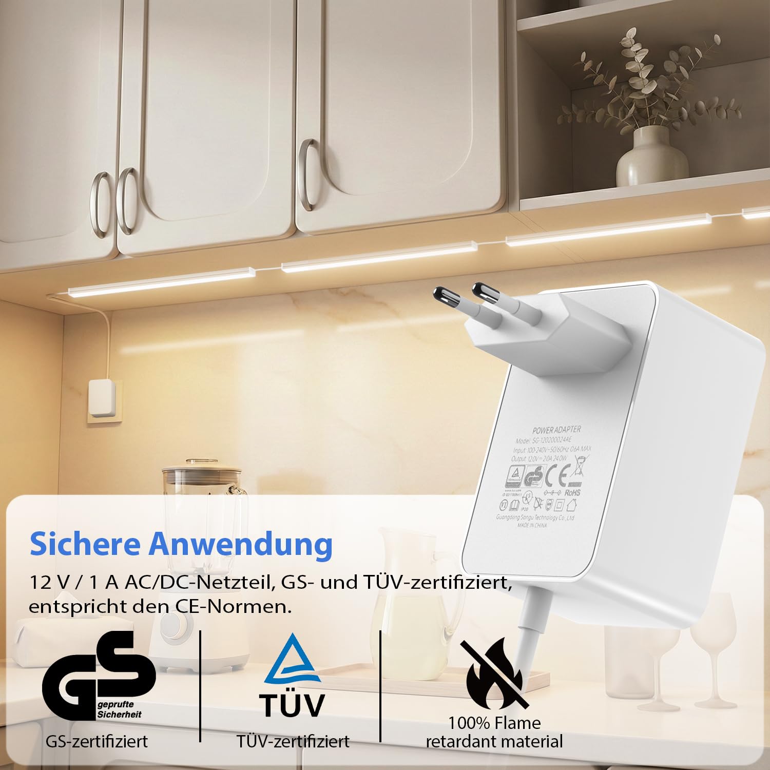 Juego de 4 lámparas LED para cocina de 30 cm, 12 W, 1200 lm, 230 V, 3 CCT, 3000 K-6500 K | Regulable, sin parpadeos, CRI ≥ 90, ampliable, iluminación LED para armario de cocina y taller con interruptor