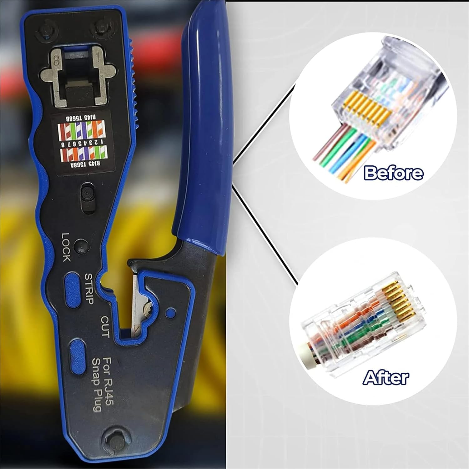 RJ45 Crimp Tool Pass Through Crimper Cutter for Cat6a Cat6 Cat5 Cat5e 8P8C Modular Connector Ethernet Crimp Tool(RJ45 Crimper)