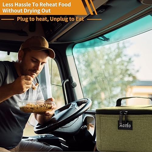 Miniatura 5 de Aotto Calentador de alimentos portátil para automóvil, 12 V, 24 V, 2 en 1, mini lonchera eléctrica personal con calefacción para cocinar y