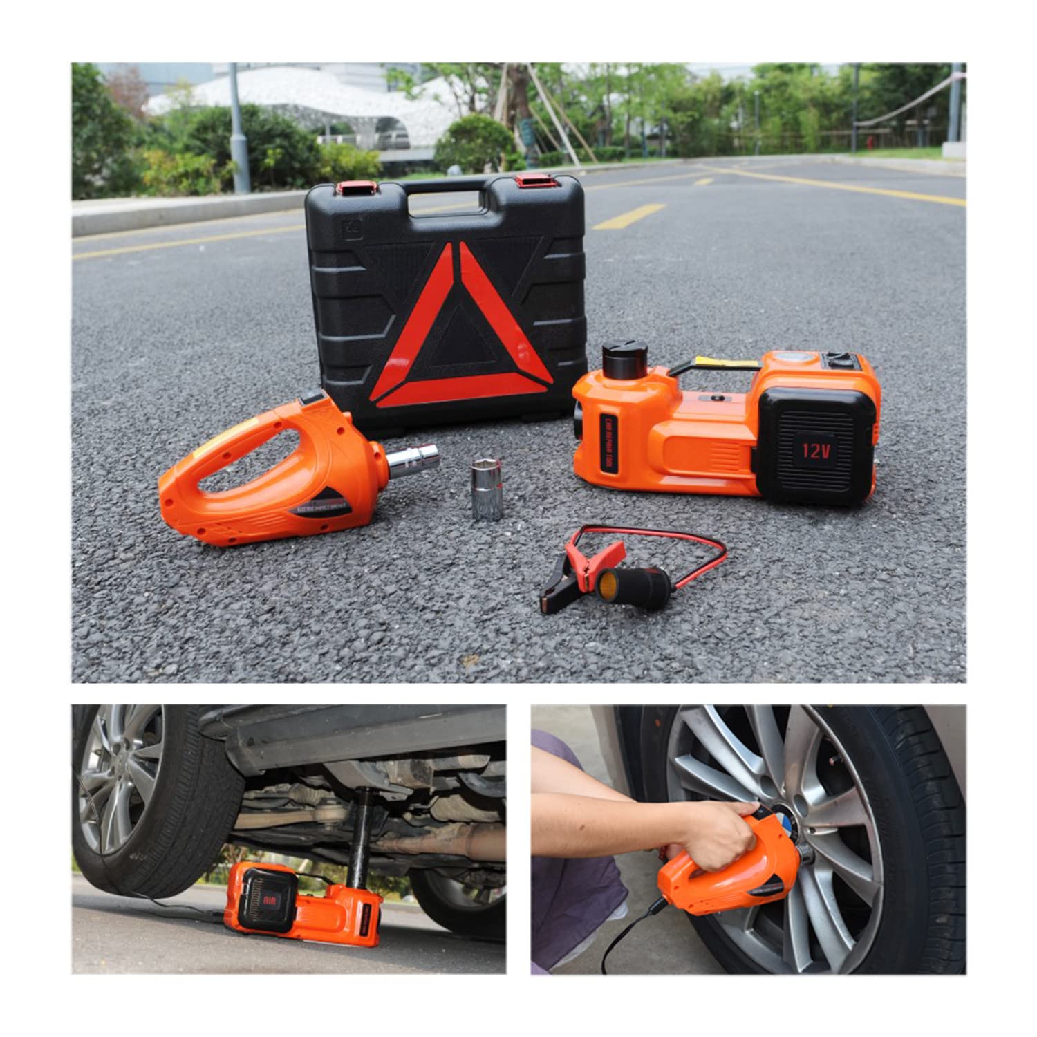 Kit martinetto per auto elettrico idraulico da 5 tonnellate 12V (intervallo di sollevamento: 6,1~17,7 pollici), con avvitatore a impulsi per kit di emergenza per riparazione auto SUV berlina MPV,5