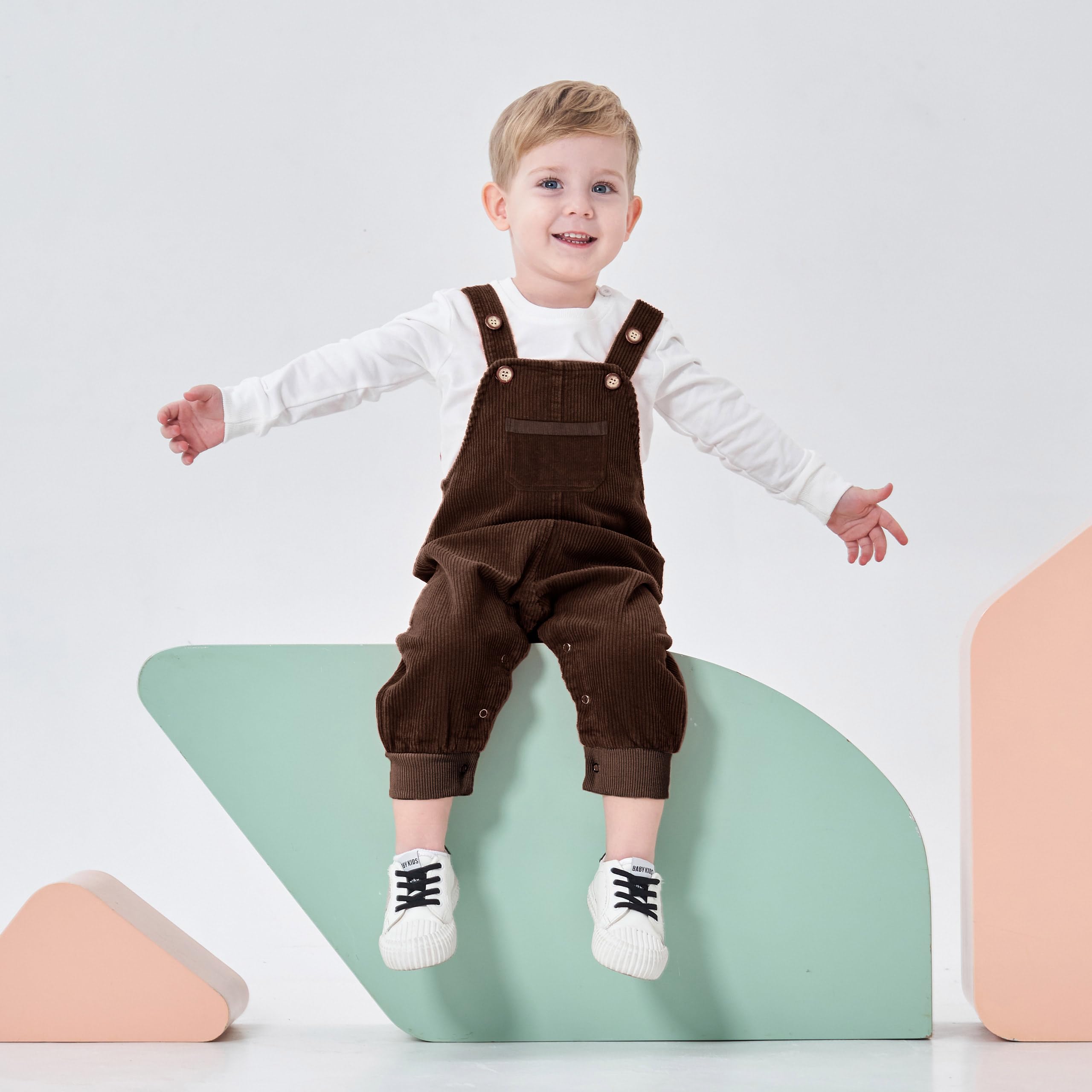 Volunboy Bébé Unisexe Dinosaure Salopette, Enfant Velours Côtelé Réglable Combinaison Pantalon