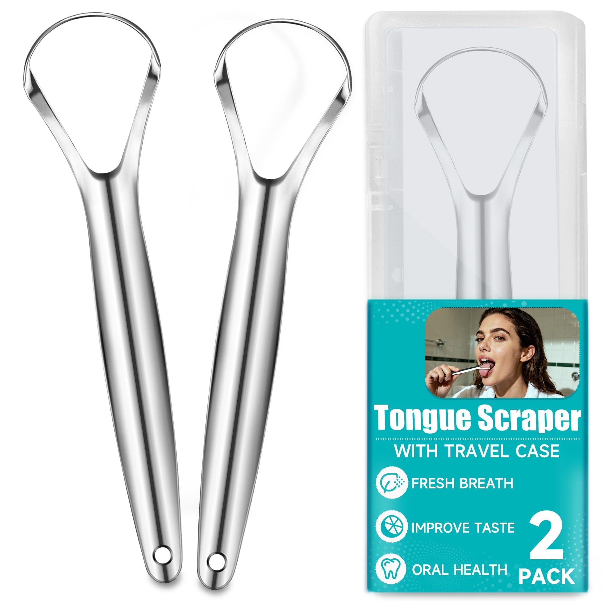 CARTZILLA EZ Cozy 2 Pack Tongue Scraper, Reduce Bad Breath, Stainless Steel Tongue Scraper for Adults and Kids, Metal Tongue Cleaner for Oral Care and Fresher Breath, Easy to Use Tongue Scraper