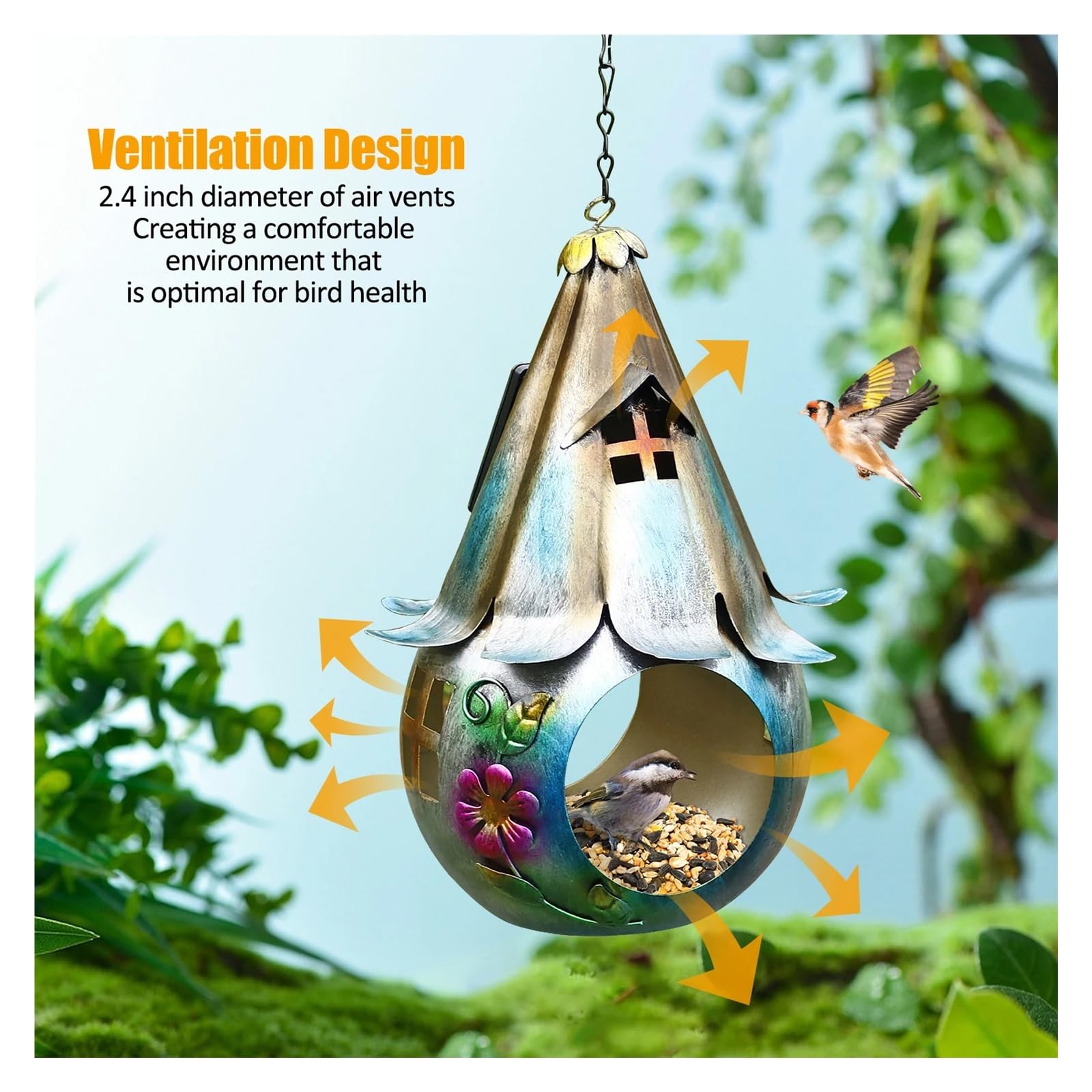 Mangiatoia For Uccelli Solare Alimentata A Energia LED Mangiatoie For Selvatici In Metallo For Colibrì In Ferro Battuto For Giardino Patio Prato Cortile Facile Da Mantenere