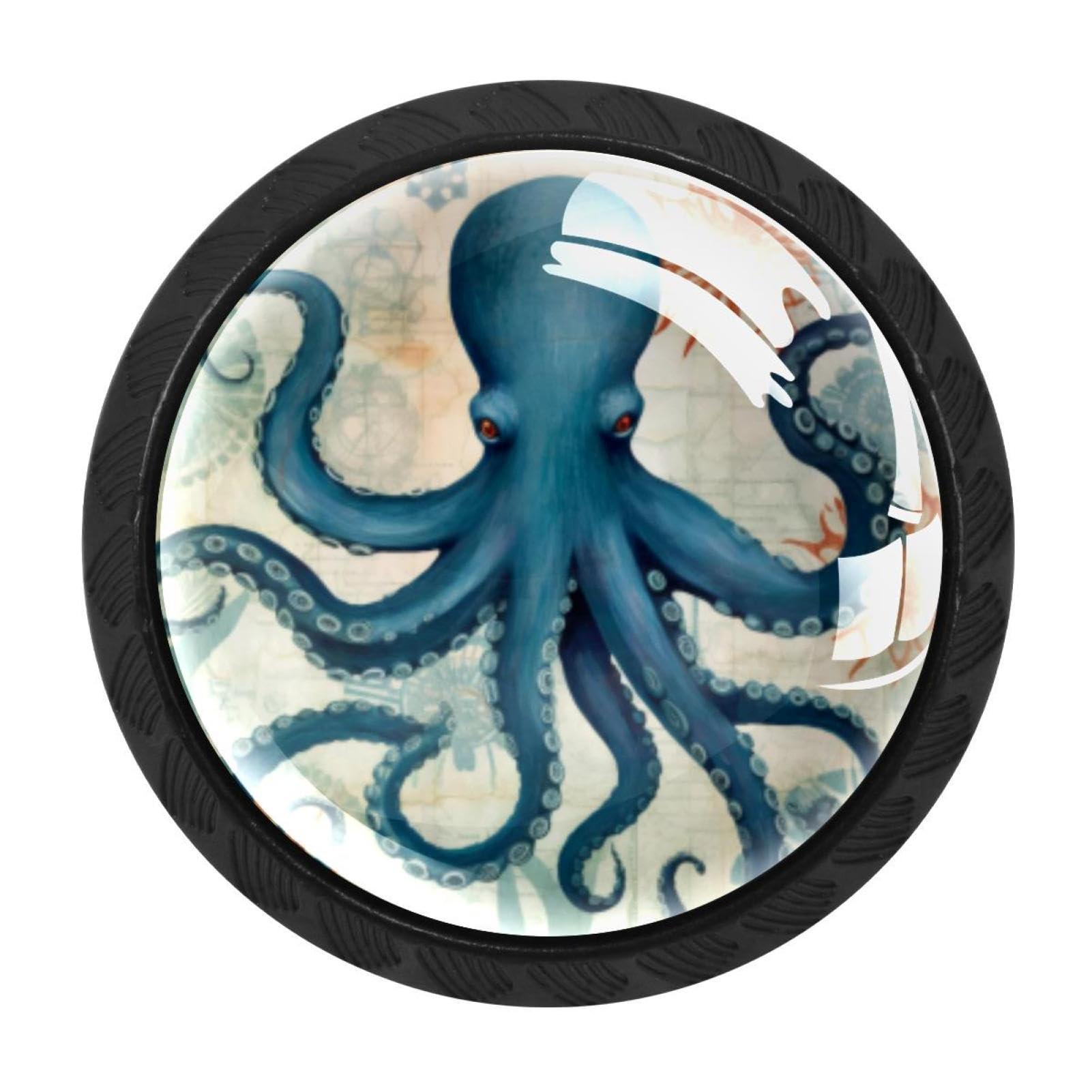 Luoweisi Nautical Octopus Vintage 4 Pack Cabinet Knobs Round Drawer Pulls Cupboard Door Handles Cabinet Hardware For Kitchen Bathroom Decor