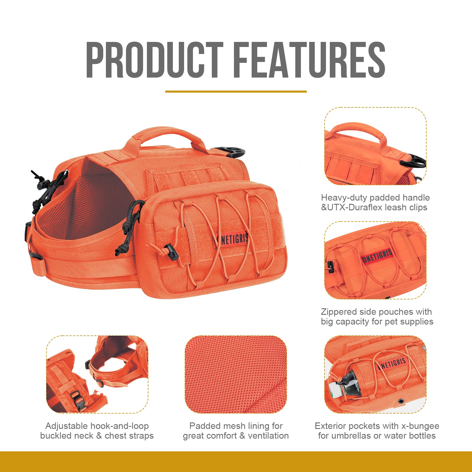 Amazon.com : ONETIGRIS Dog Backpack for Medium & Large Dogs