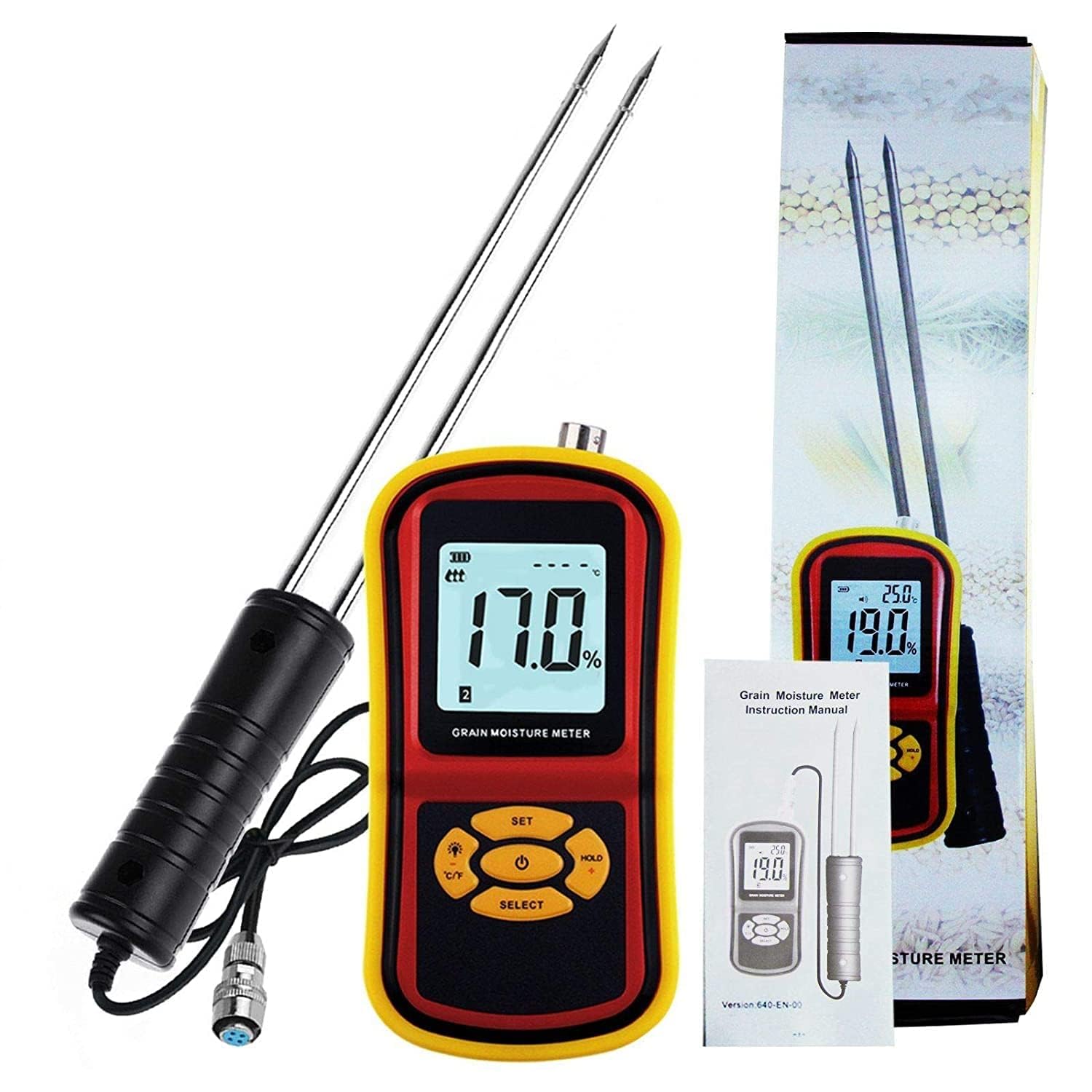 Real Instruments GM640 Portable Digital Grain Moisture Meter With Measuring Probe LCD Display Tester For Corn Wheat Rice Bean Wheat Hygrometer (B09SV4DGLS) Amazon Price History, Amazon Price Tracker