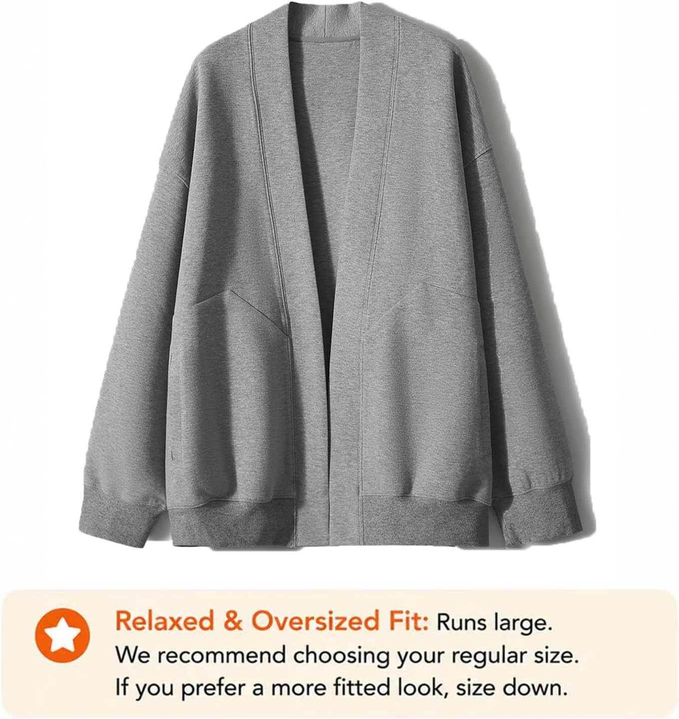 LICOBOD Oversized Cotton Open Front Women Sweatshirt Cardigan Lightweight Jacket Loose Fit Pocket Casual Athleisure Outerwear