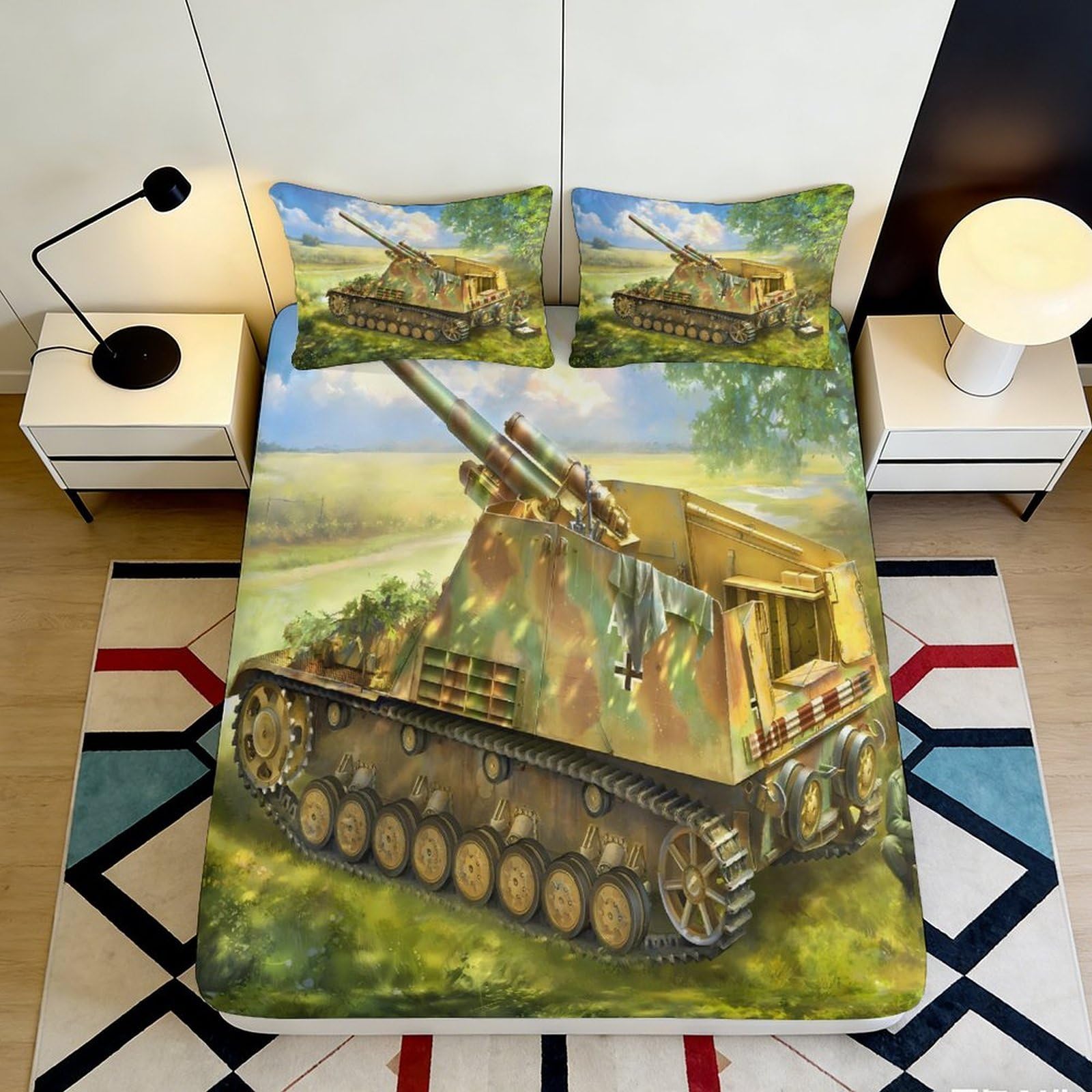 Pnayamiorkfel Style-10 3D Printed Camouflage Tank Fitted Sheet Microfiber Soft Anti-Slip Military Vehicle Bed Cover For Bedroom Guest Room Decor 90X200x25cm