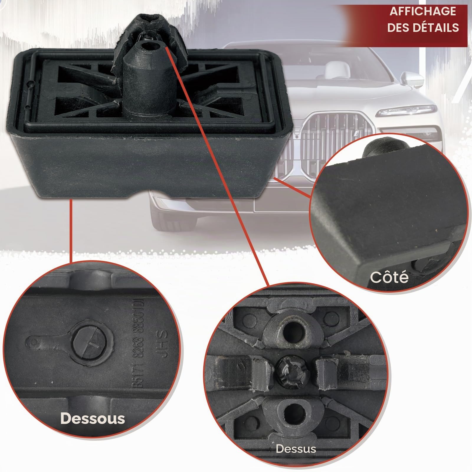 4 pièces de support de cric avant et arrière, cric rectangulaire en plastique, coussin de cric sous support de véhicule 51718268885 pour BMW E36 E46 E63 E64 E65 (4 pièces)