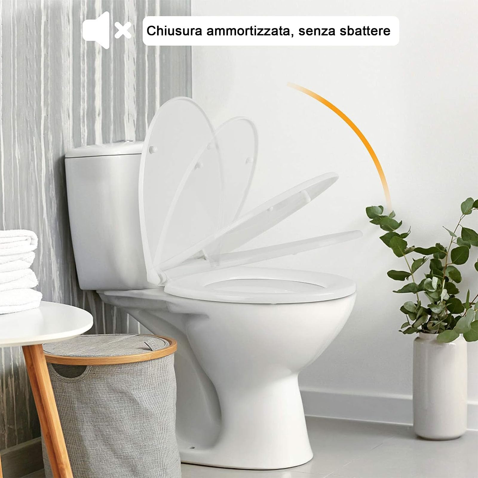 Sedile WC a Forma di D con Chiusura Ammortizzata, Copriwater Universali | Tavoletta WC in PP con Sgancio Rapido per Facile da Installare e Pulire, Portata Fino a 150Kg, Bianco, 44x35cm