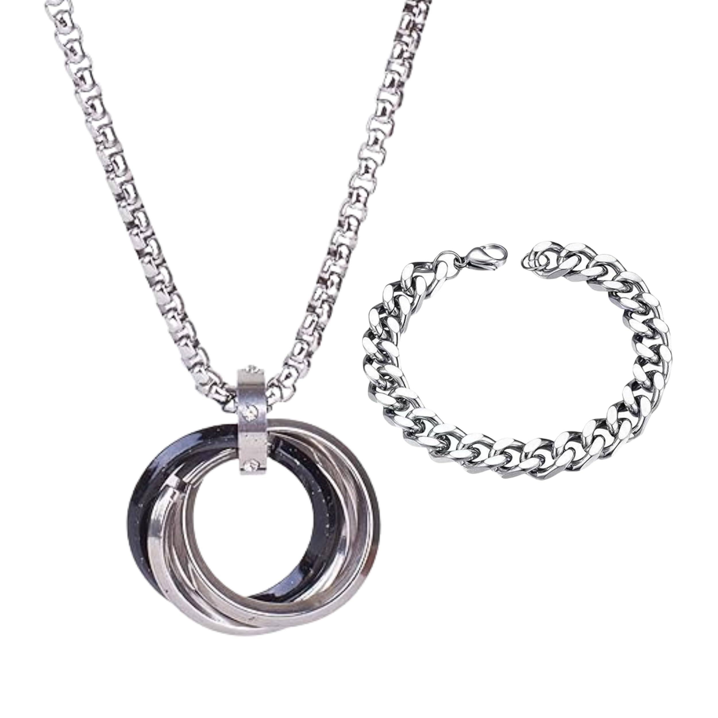 Set of Bracelet & Necklace for Men - Rocky & Cuban - Pendant, Chain, & Jewellery set for Men | Gift for Diwali, Christmas, Marriage, Birthday