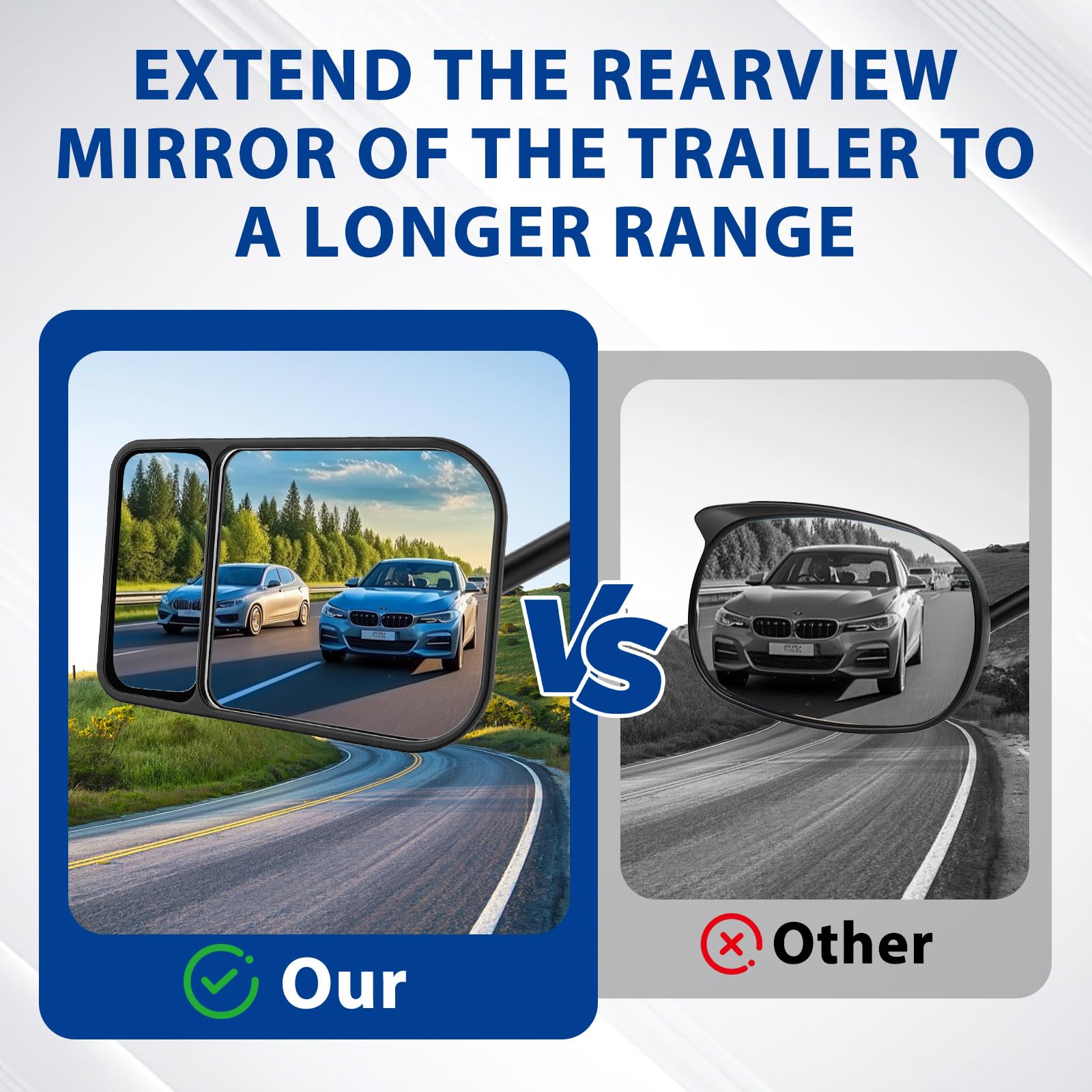 Universal Caravan Towing Mirrors Pair - Adjustable Wing Mirror Extensions with Clamps & Straps for Cars, 4x4s, Motorhomes - Eliminate Blind Spots (Style C) - 5