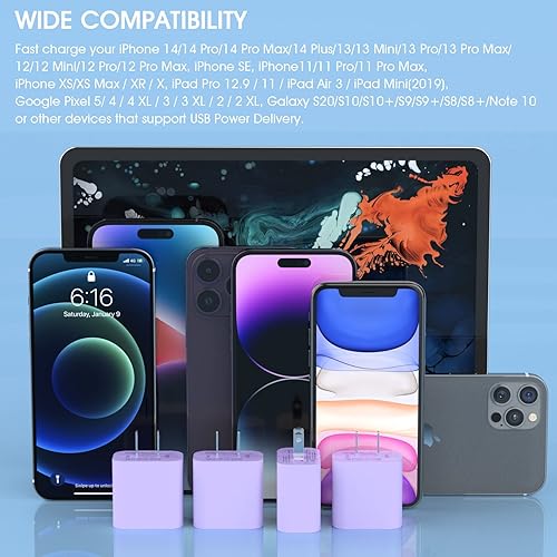 Vista 6 de iGENJUN Cargador USB C de 20 W, certificado MFi para iPhone 15, 14, 13, 12, cargador rápido, compacto PD 3.0, bloque de cargador de pared, lila