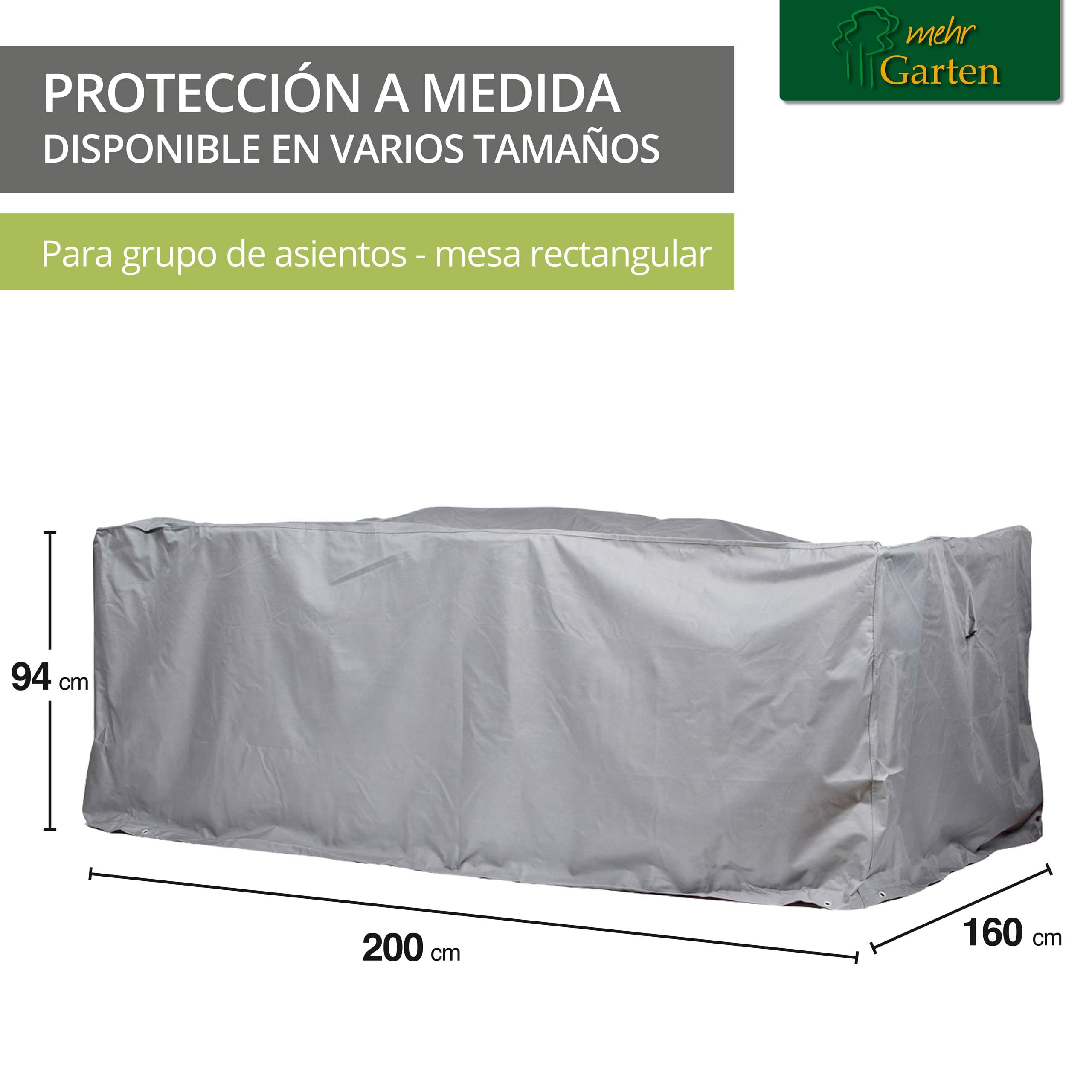 Funda Protectora para Muebles de jardín, Mesa Rectangular | 200 x 160 x 94 cm | Poliéster Tejido Oxford 600D, Color: Gris