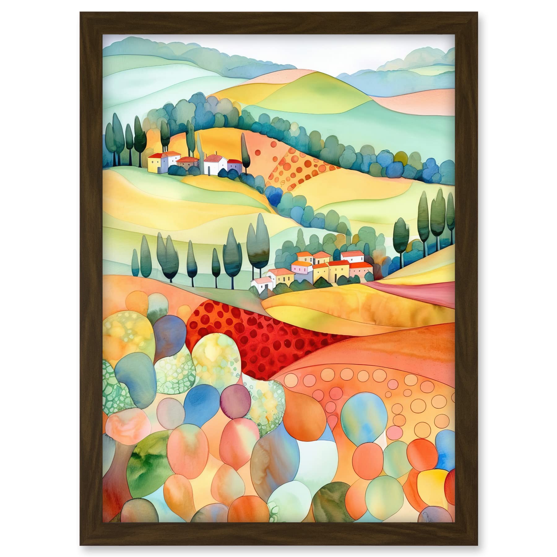 Artery8 Chianti Italy Rolling Hills Folk Art Artwork Framed A3 Wall Art Print