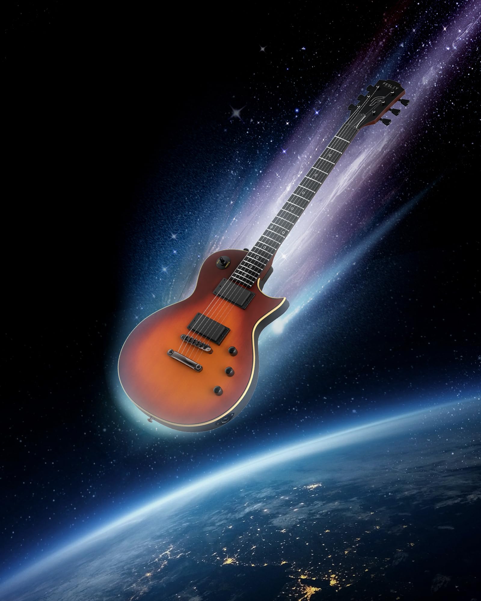 Photo 1 of 39" Solid Body Electric Guitar: Electric Guitar Kit with Dual Humbuckers, Mahogany Neck, 22 Frets, Purpleheart Fingerboard, Gig Bag, Strap, Cable & Picks, Sunburst, Matte Finish, LP350