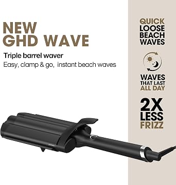 ghd Wave Triple Barrel Hair Waver | Loose Beach Waves, Advanced Ceramic Technology, Quick Styling, Long Lasting Texture, Reduced Frizz & Smooth Glossy Results
