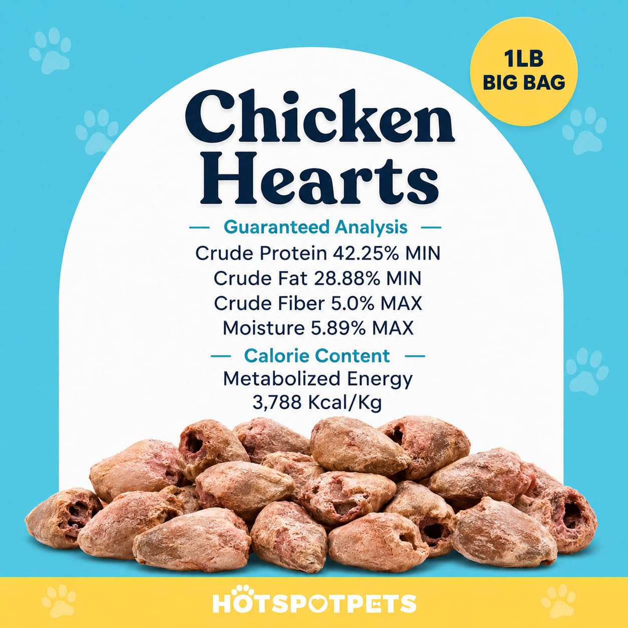 hotspot pets Corazones de pollo liofilizados para perros y gatos, bolsa grande de 450 g, fabricado en Estados Unidos, un solo ingrediente, totalmente natural, sin granos, bolsa resellable, perfecta