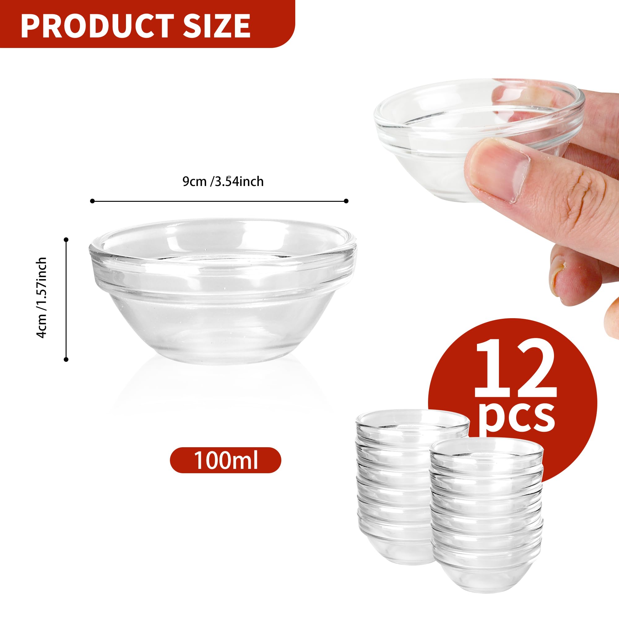 YKUKIZEE 12 Pcs Glass Ramekins for Dips 9 cm, Mini Glass Prep Bowls - Image 2