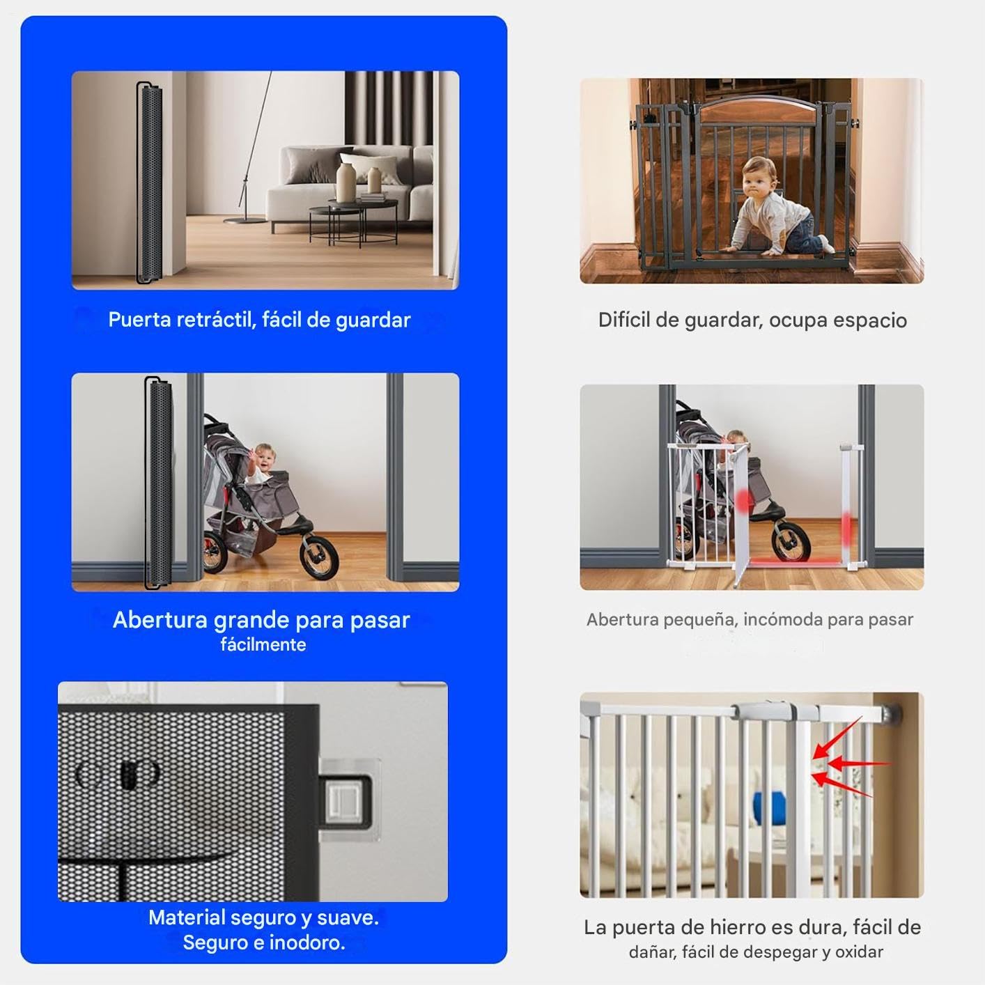 Barreras Retráctiles para Bebés Barrera Extensible De Malla para Mascotas | Accesorios Para Puertas Ventanas Chimeneas Jardín Cocina Balcón Piscina Pasillo Escaleras