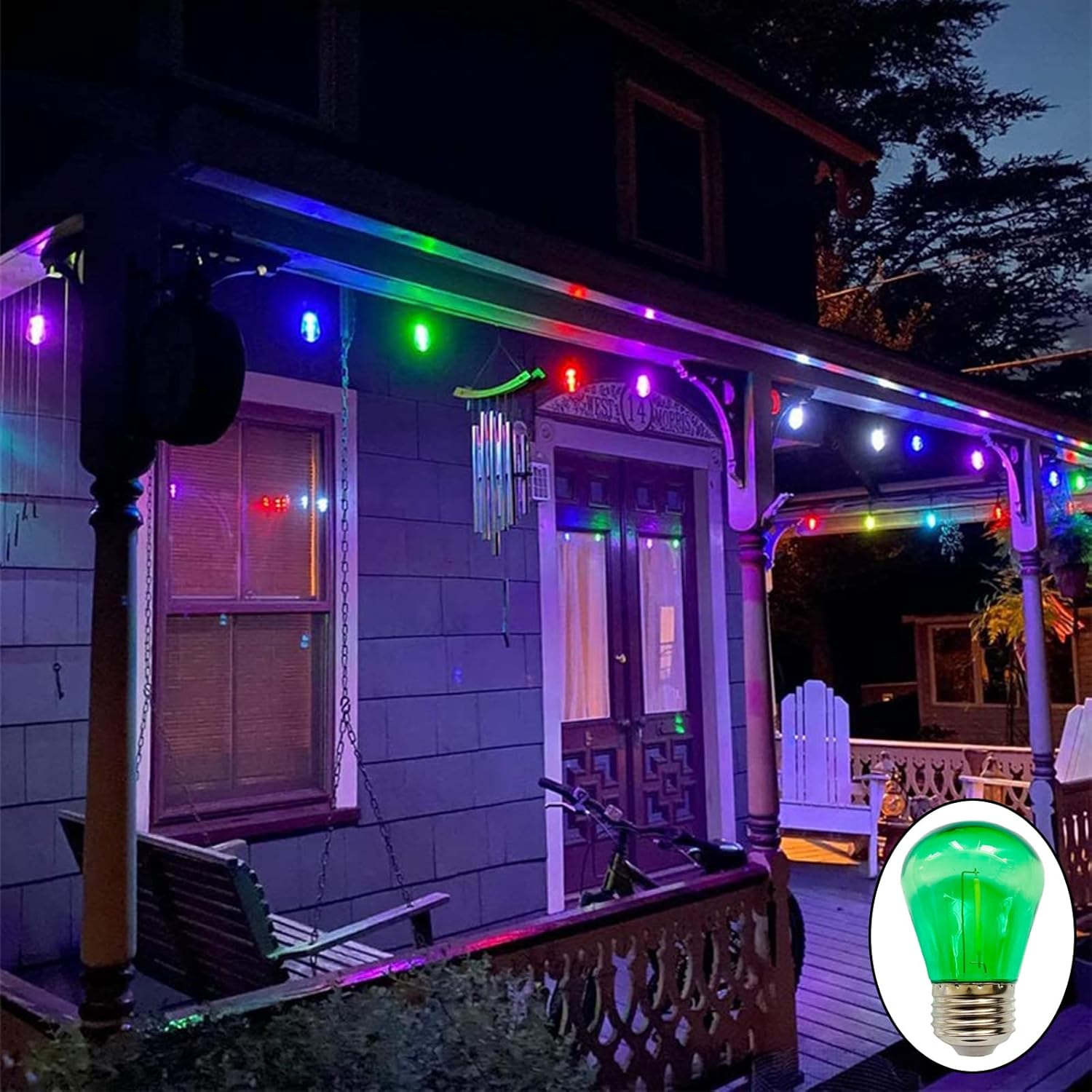 Lxcom Lighting 16 Pcs 1 watt Green S14 LED Bulb,Christmas Replacement Bulb,10 watt Equivalent, E26 Medium Base Decorative Vintage Filament String Lights for Patio Outdoor Light Bulbs (Pack of 5)