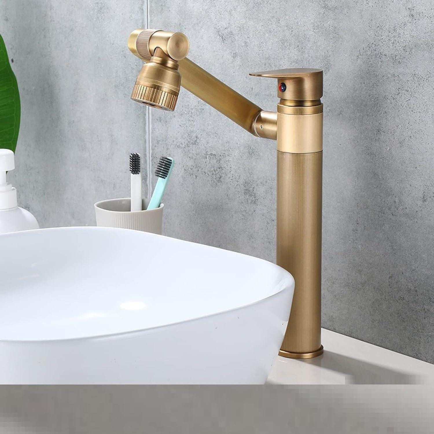All Copper Toilet Faucet hot and Cold Water washbasin washbasin Multi-Functional Lucky cat countertop Basin Shampoo can be rotated, Antique Short (Double Outlet)