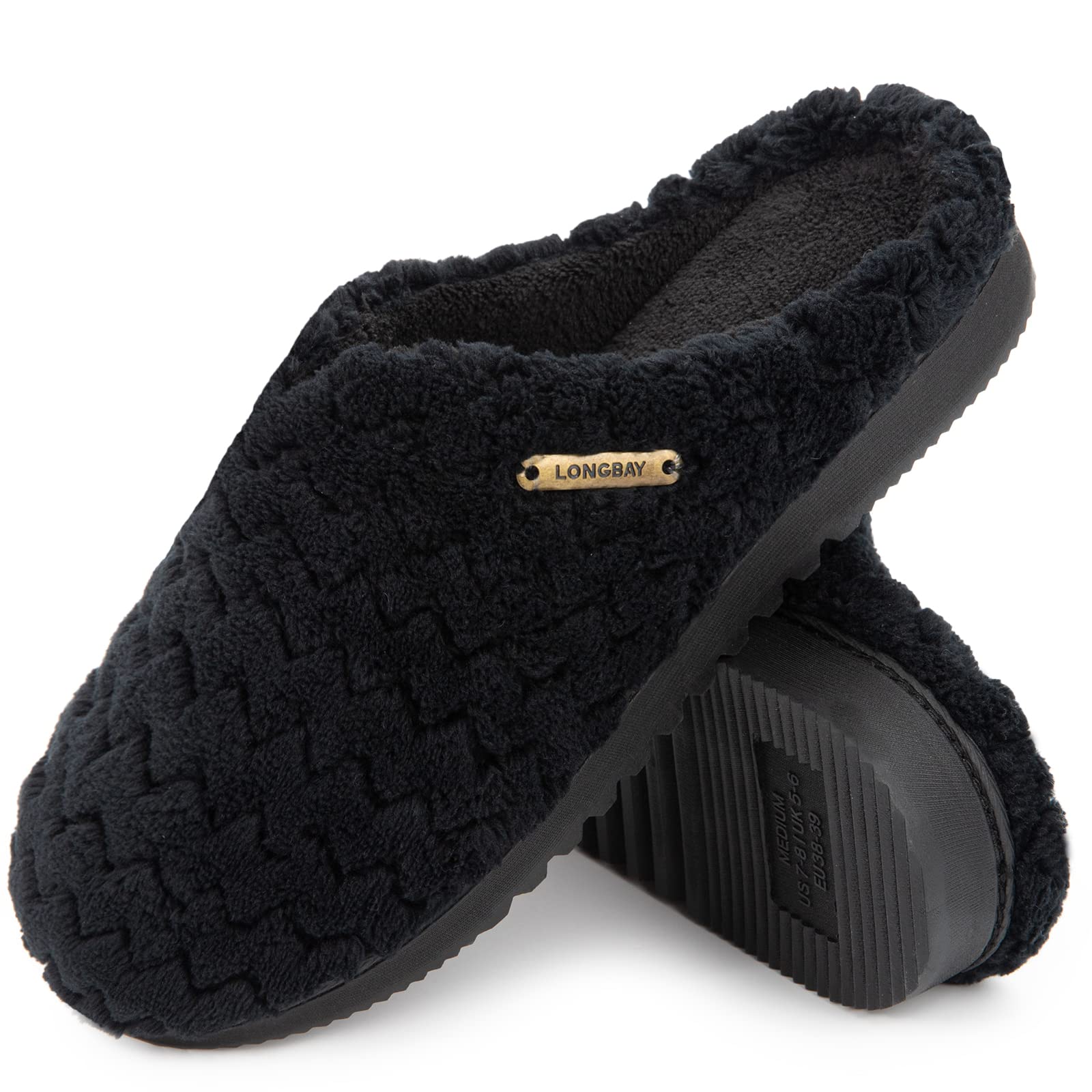 LongBay Damen Hausschuhe mit Memory Foam und Plüsch rutschfeste Pantoffeln