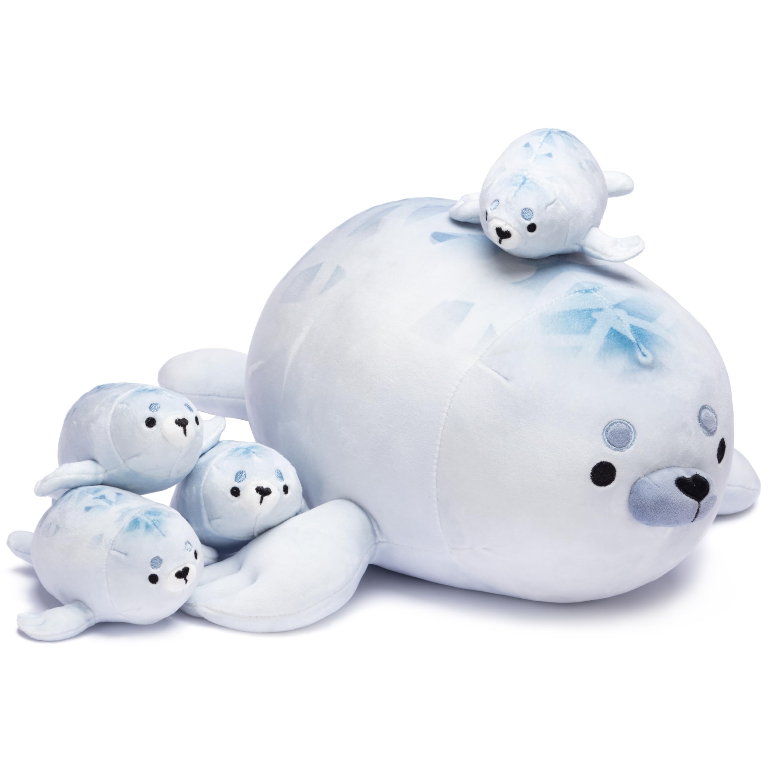 IKASA Mommy Seal Stuffed Animal Mom and Baby Plush Toy, Cute 16" Soft Small Mama Family Set Cuddly Toys with Little Mini Babies,Gifts for Kids