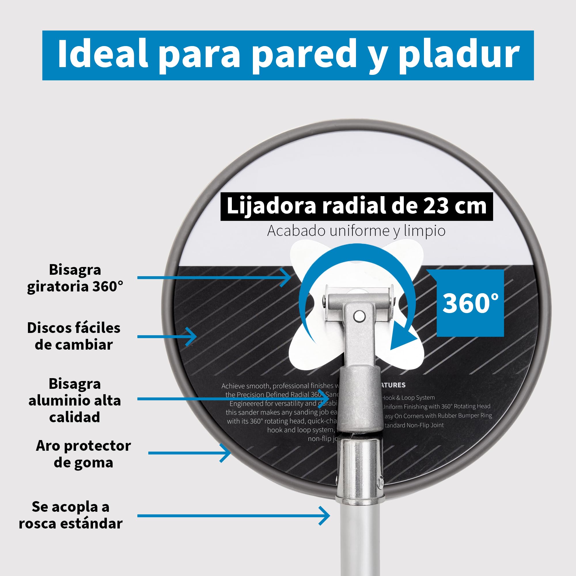 Precision Defined Lijadora Radial 23 cm Con Discos De Lija Con Velcro 80–220 Grano, Lijas Para Lijadora Orbital, Lijas Malla Para Pladur Y Pared, 25 Piezas