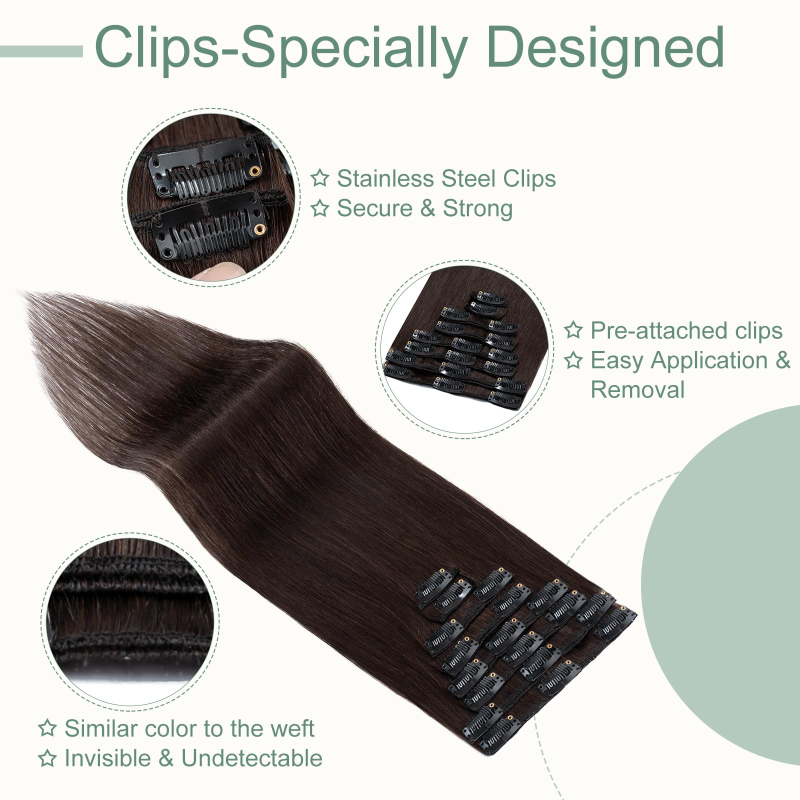 Rich Choices Hair Extensions Clip in Human Hair Dark Brown 8 Inch Invisible Straight Remy Real Hair Extensions Clip in - Image 3