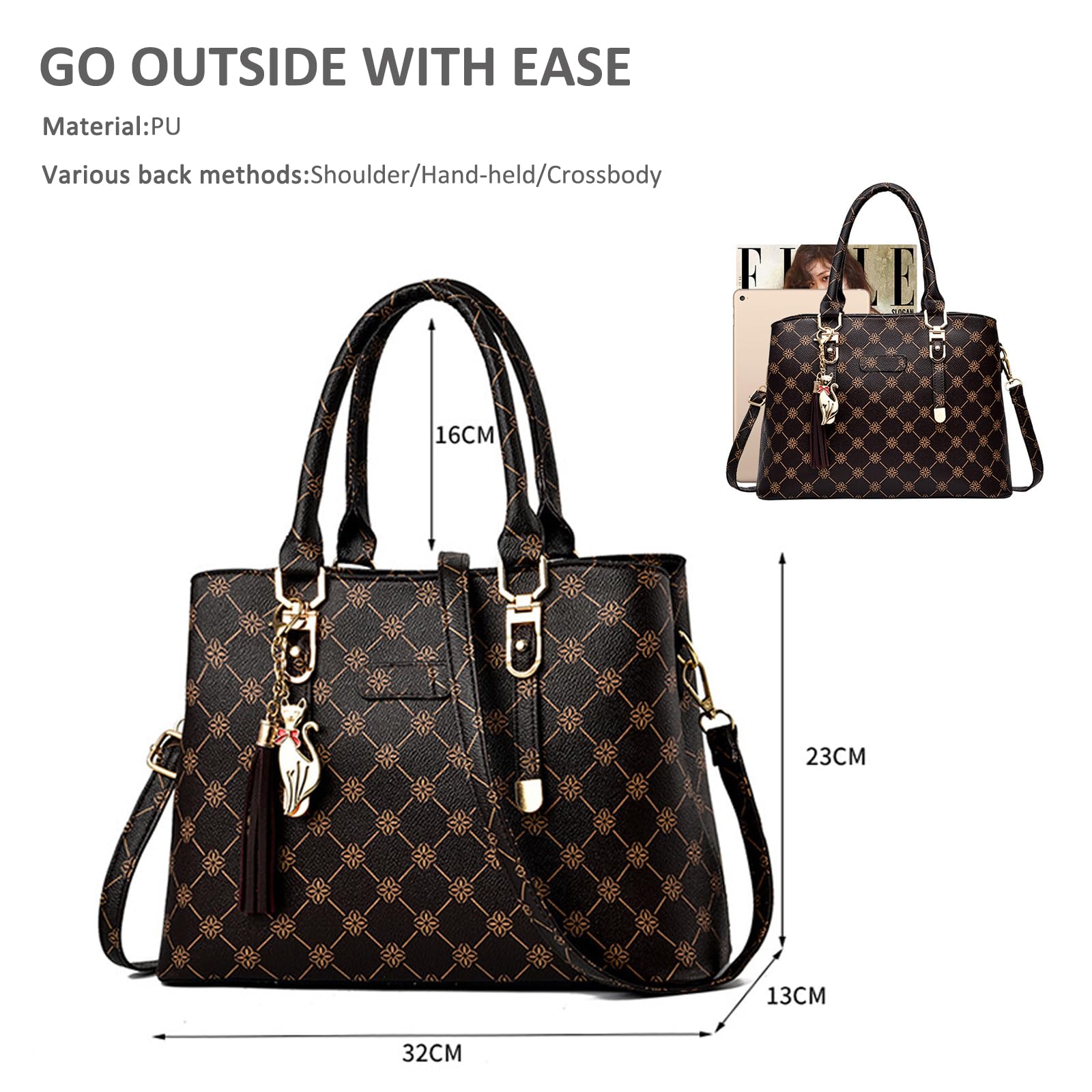 NICOLE & DORIS Borsa Mano Donna Borsa a Tracolla Borsa Donna Elegante Borse Tote Media Borse a Spalla in PU Pelle Borsetta da Giorno con Ciondolo Beige con Marrone