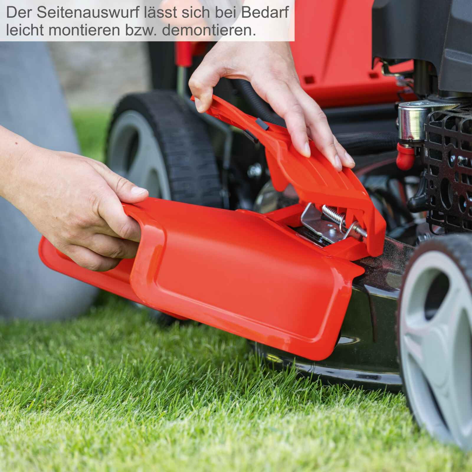 Scheppach MS225-53E - Cortacésped de gasolina autopropulsado, 224 cc 6 HP, ancho de corte de 53 cm, altura de 25-75 mm, bolsa de 65 L, arranque eléctrico, mantillo y limpieza