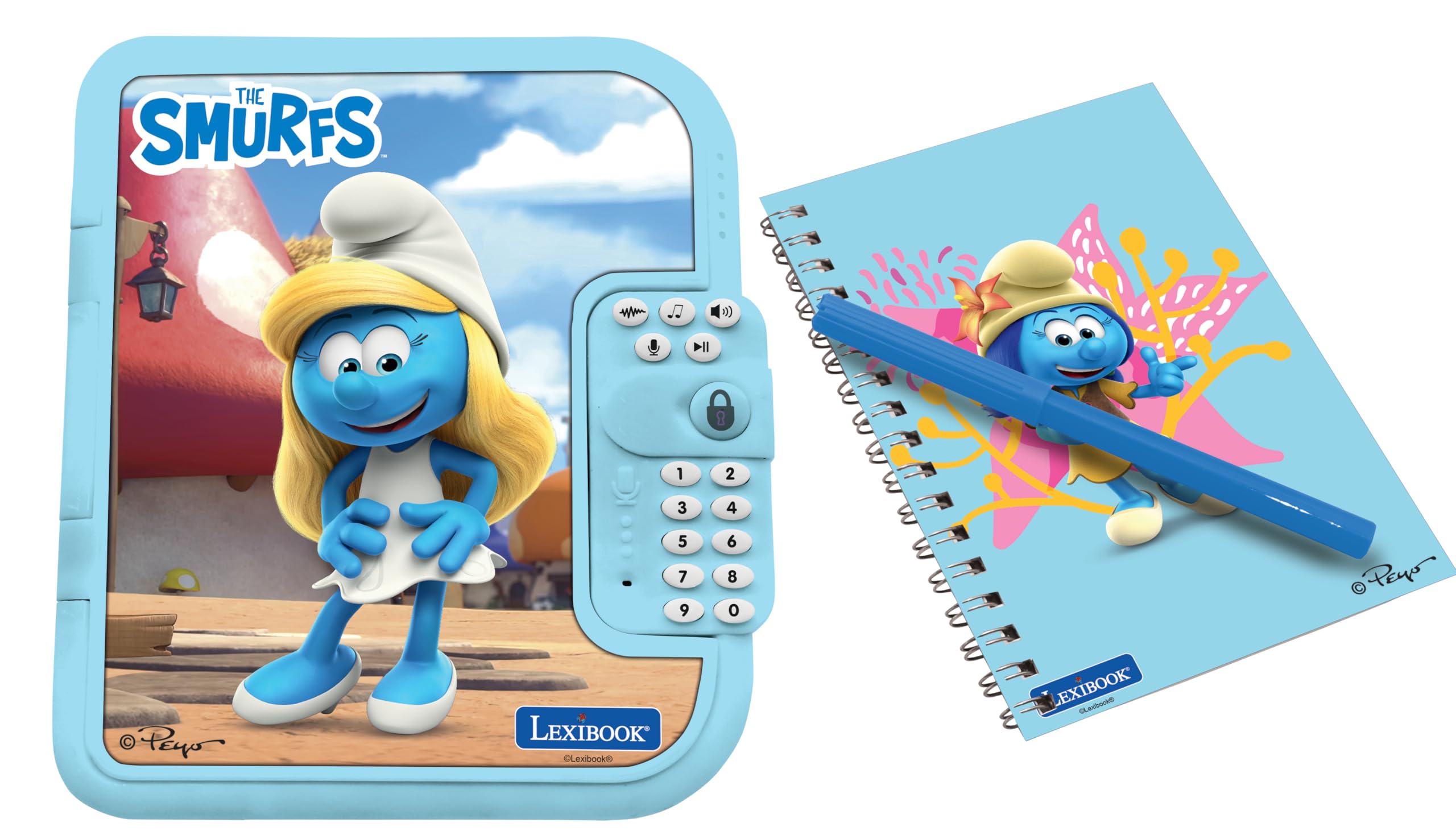 Lexibook, Les Schtroumpfs Journal Intime Électronique, SD50SFLXB | Stylo et carnet inclus, interactif, protégé par mot de passe, effets sonores, Bleu