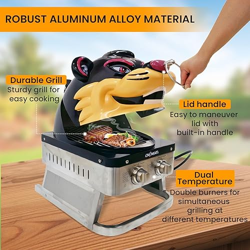 Miniatura 3 de Cincinnati Bearcat - Parrilla de gas propano portátil, 16,000 BTU con 2 quemadores, control de temperatura dual para portón trasero, caravana,