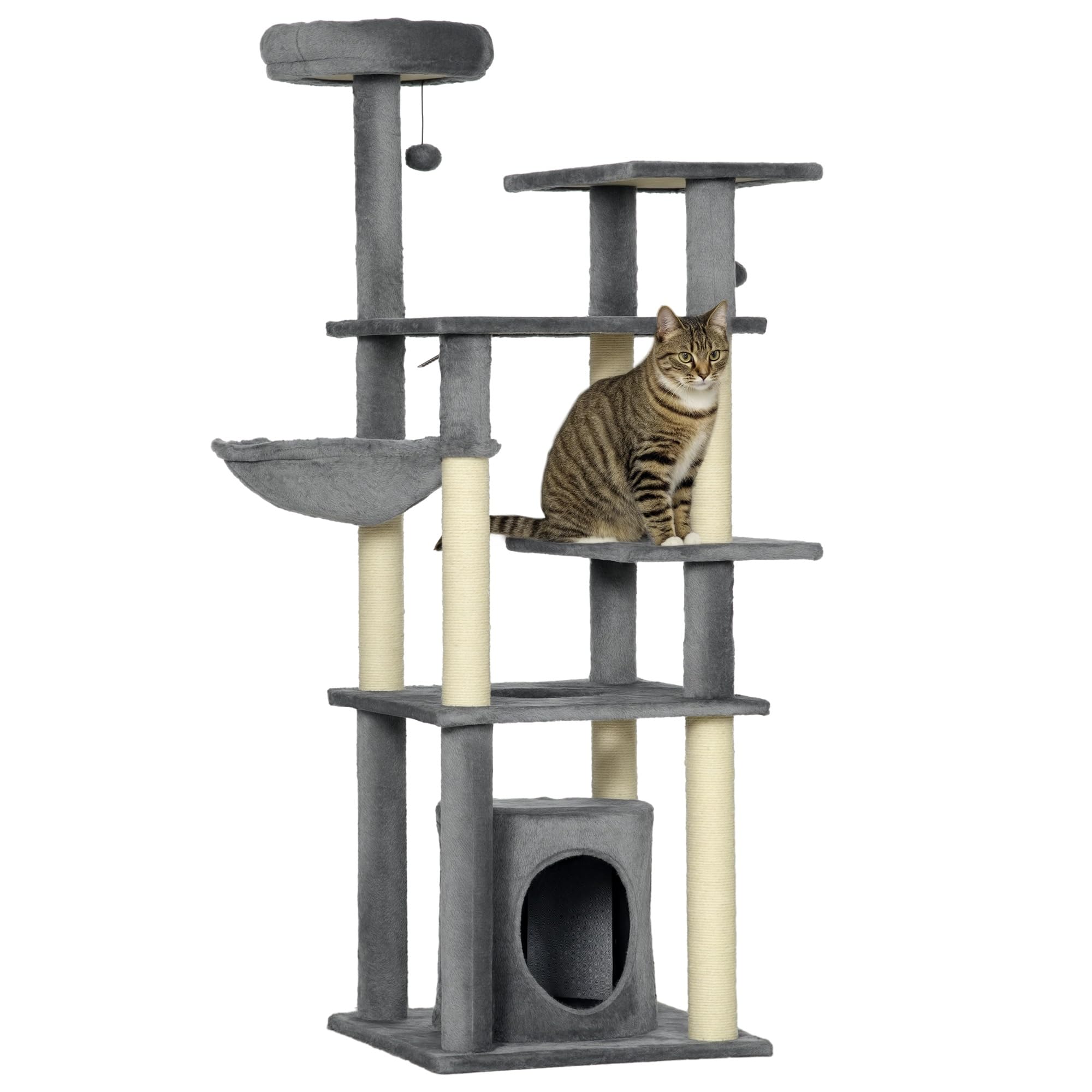 PawHut Árbol Rascador para Gatos de 144 cm con 4 Formas 49x49x144 cm Gris