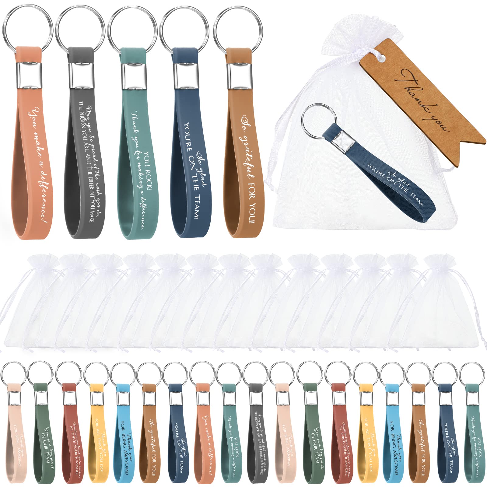 Roowest 60 Sets Thank You Gifts Bulk Employee Appreciation Keychains with Bag for Valentine Day New Year Staff Office