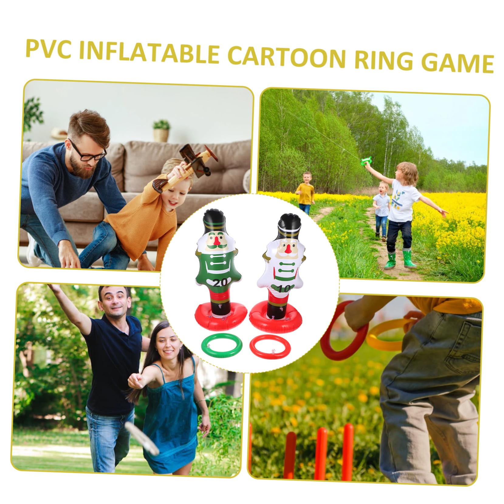 SUPVOX Cartoon Nutcracker Games for Christmas 15pcs Inflatable Ring Toss Toys Random Style