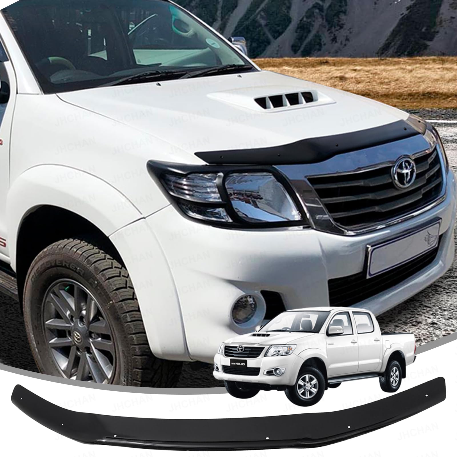 JHCHAN Bonnet Guard for Toyota Hilux 2012-2015, Hilux MK7 Bonnet Hood Protector Guard Wind Stone Bug Deflector Bugshield, Hilux D-4D Active HL2 HL3 Icon Invincible Accessories with Retaining Clip