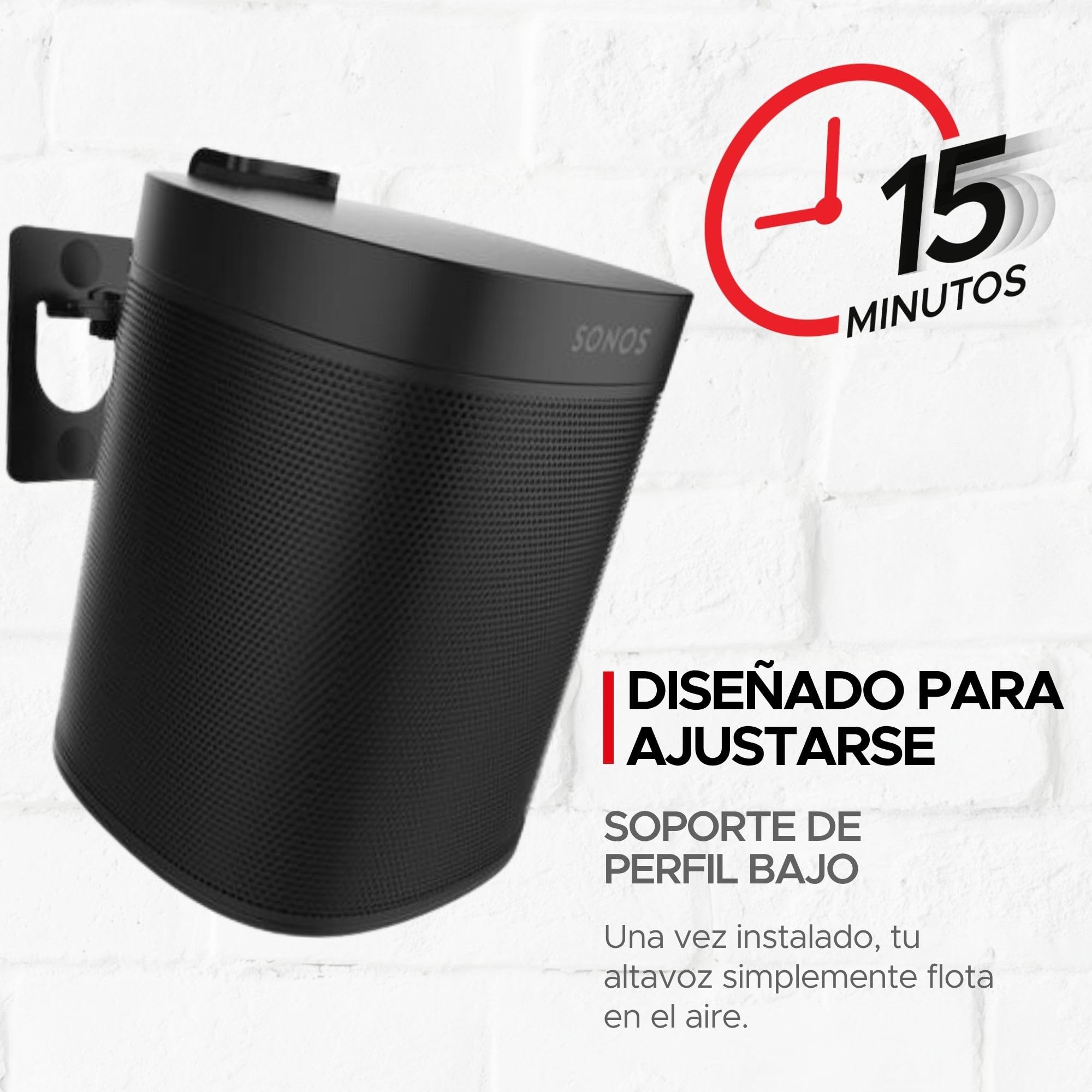 Sound bass 2 x Soporte de Montaje en Pared One, One Gen 2, One SL, Play:1 - Pack Doble - Negro - Compatible con Sonos One, One Gen 2, ONESL & Play:1, diseñado en el Reino Unido