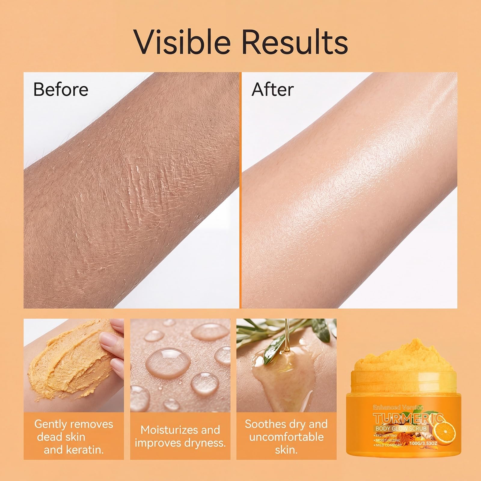 Exfoliante corporal de cúrcuma con vitamina C, exfoliante nutritivo (6 unidades) | Exfoliante corporal para piel áspera y seca, exfolia suavemente el cuerpo, manos y pies para pieles más suaves