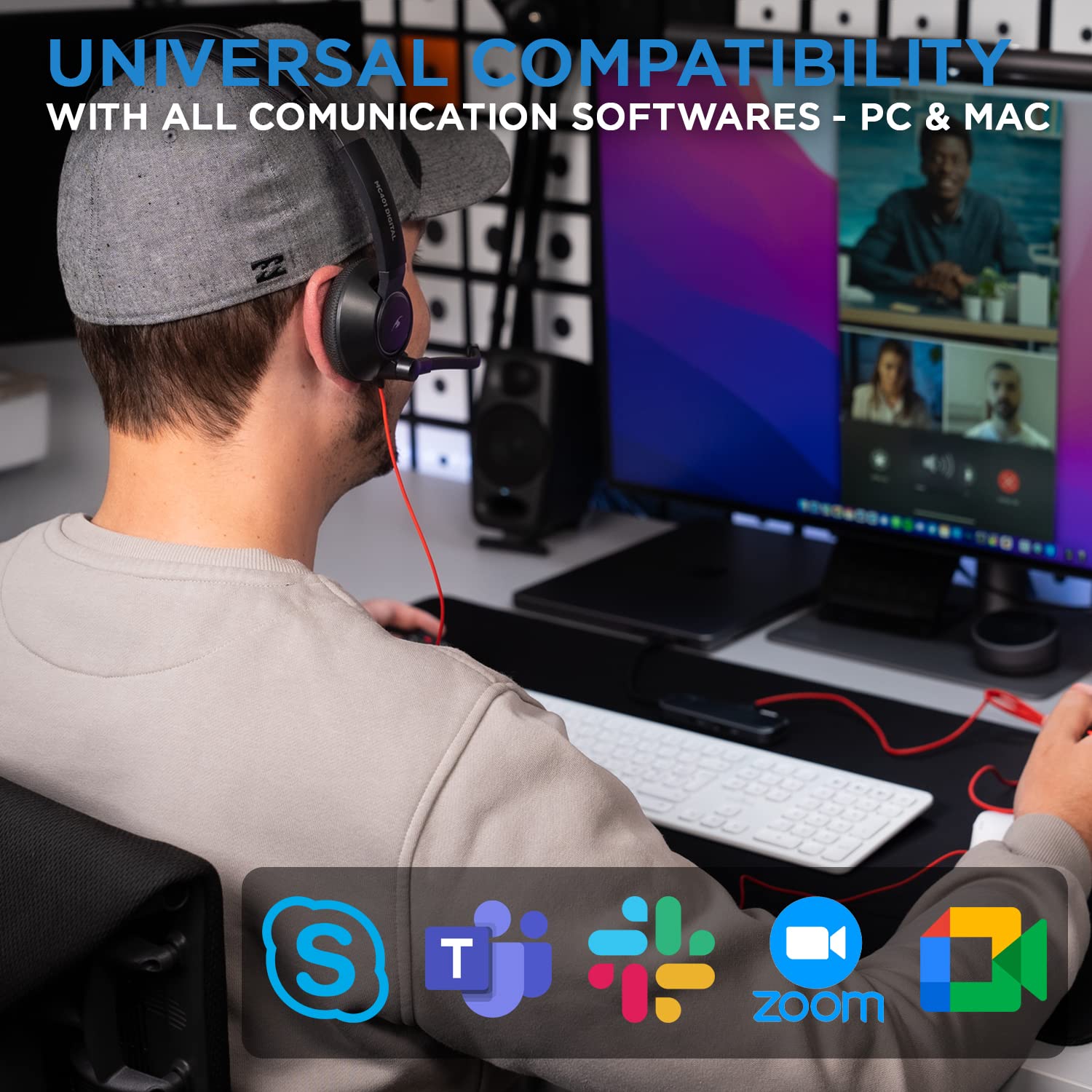 Bluestork MC 401 Casque Micro PC Filaire USB/3,5 mm, Son Stéréo, Microphone Rotatif Antibruit, Ultra Confort, Contrôle du Volume - Casque Professionnel Léger Idéal Télétravail (USB+Jack)