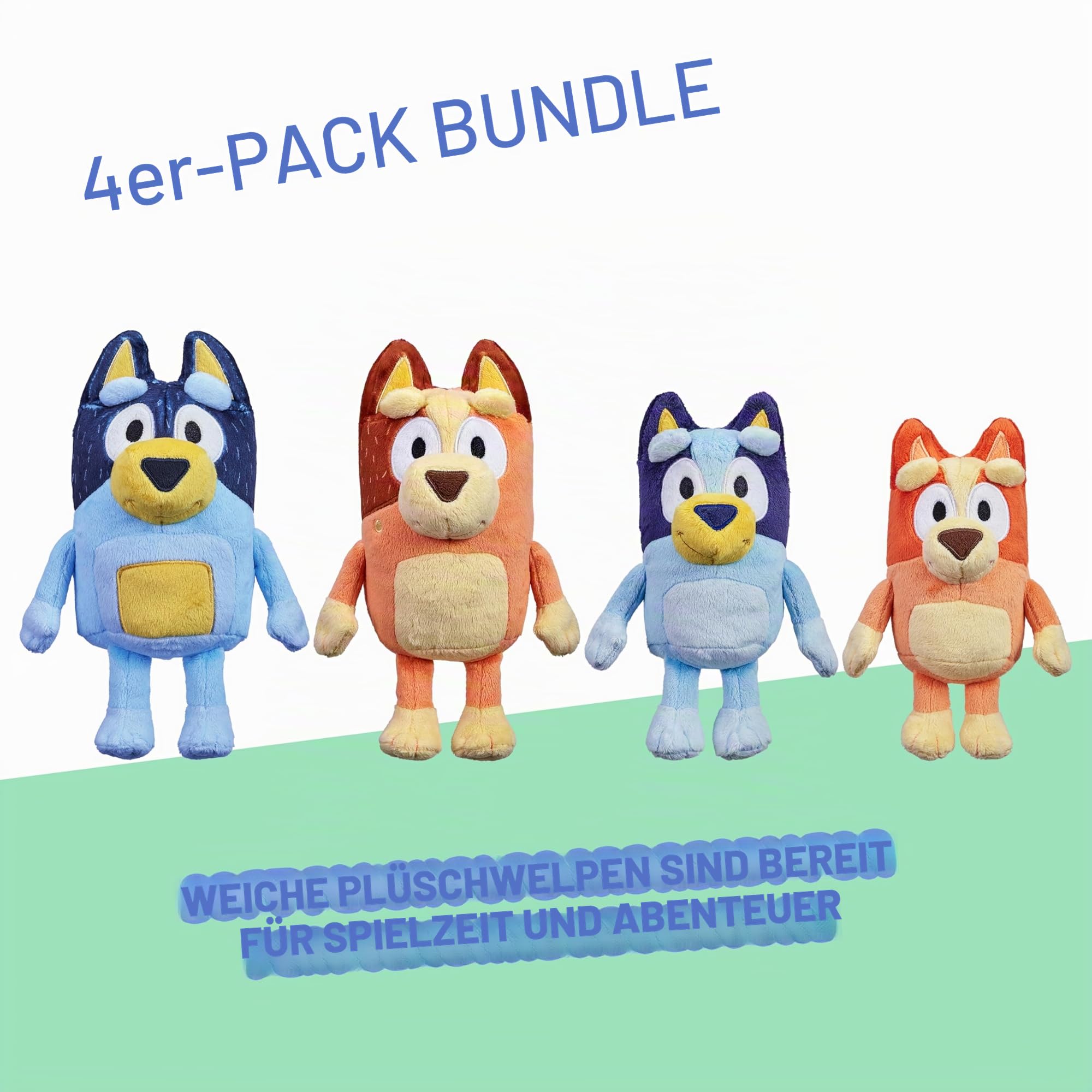 BlueY Heeler Family Plush Set 4 Pl | Weiche Bluey Charaktere, Bingo, Bandit und Chili, kuschelige Plüschtiere für Kinder ab 3 Jahren